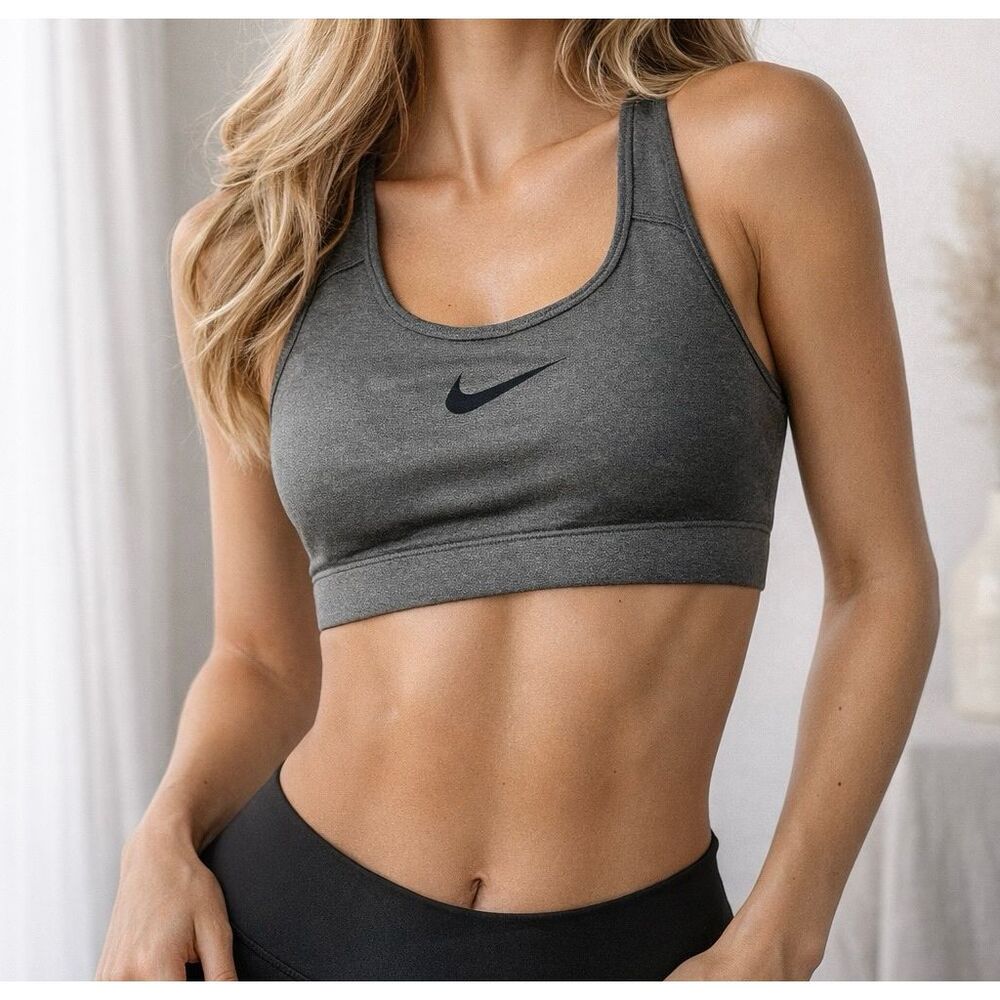 Nike Dri-FIT Sports Bra Medium Gray Racerback Athletic Workout